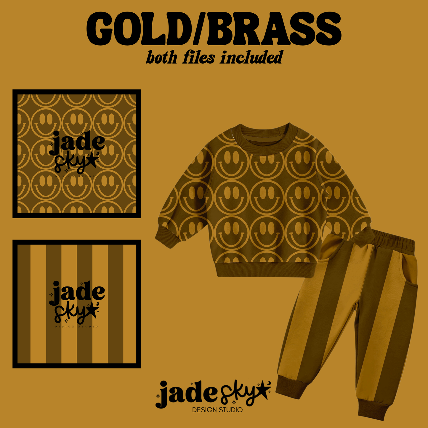 Gold/Brass stripes + smiley duo