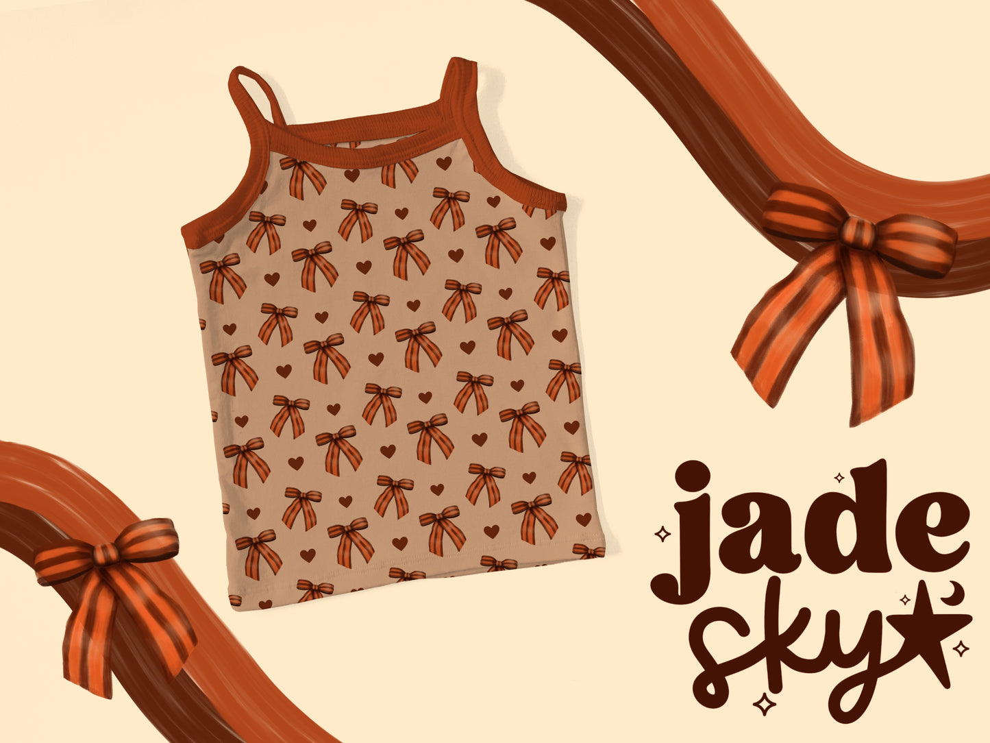 Orange and Brown Bows and Hearts seamless pattern