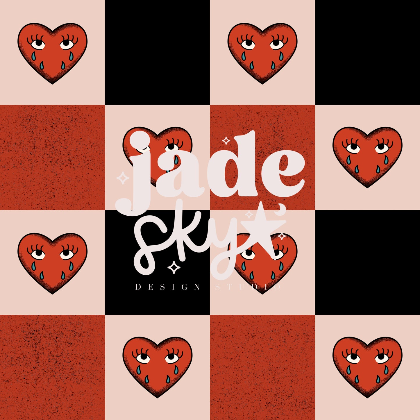 Crying Hearts red and black checkered