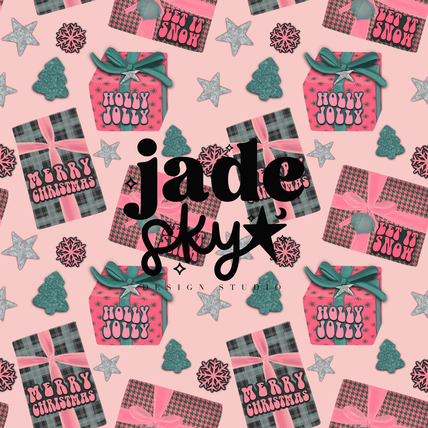 Retro Pink Christmas Presents Seamless Bundle