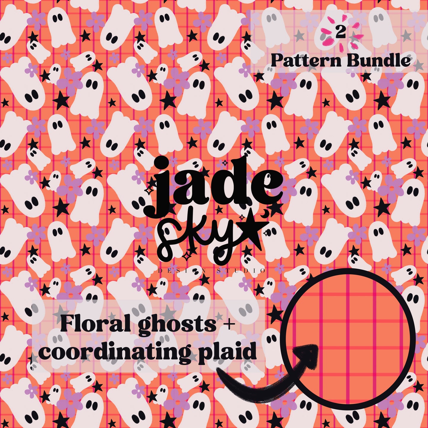 Floral Ghosts + plaid seamless pattern bundle