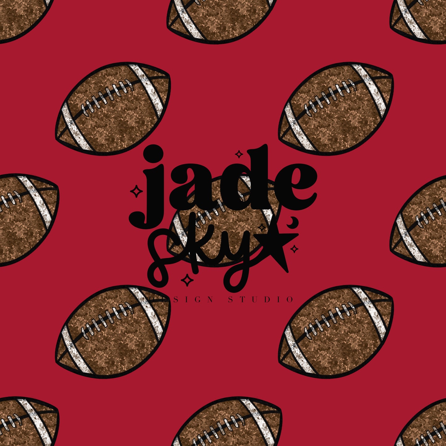 Glitter footballs red seamless pattern