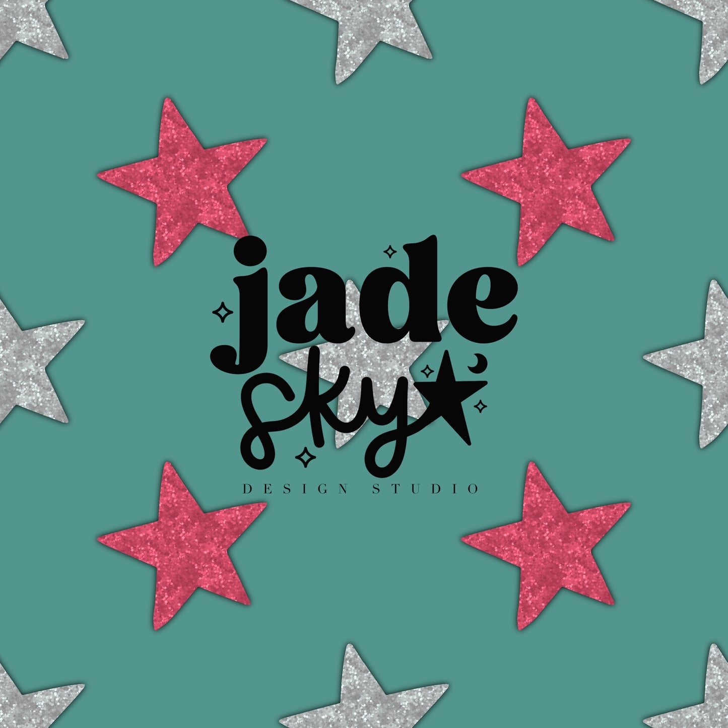 Retro Pink Glitter Stars (Teal)