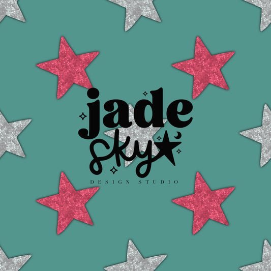 Retro Pink Glitter Stars (Teal)