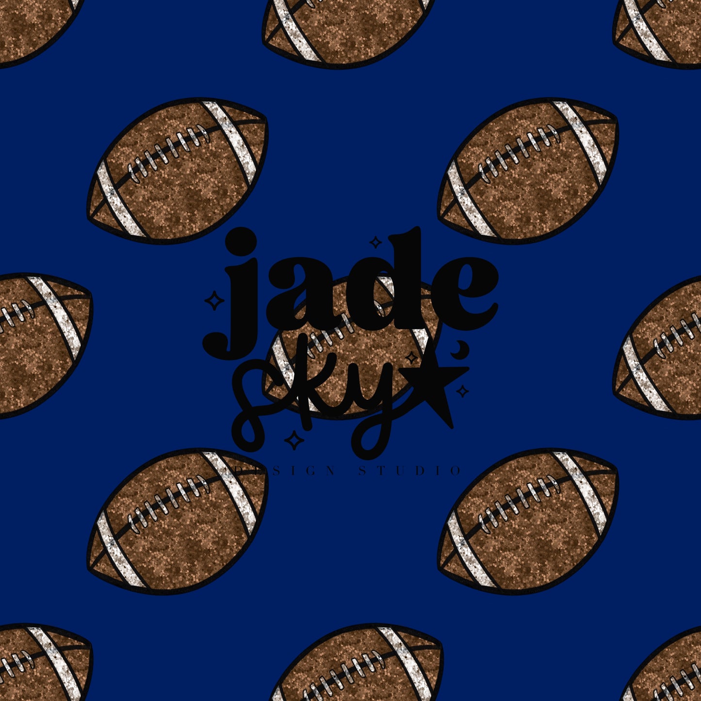 Glitter footballs blue seamless pattern