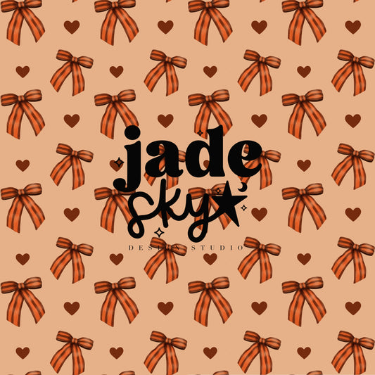 Orange and Brown Bows and Hearts seamless pattern