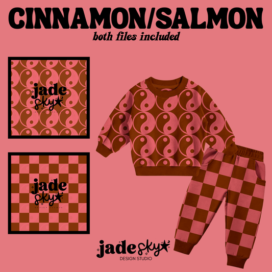 Cinnamon/Salmon Checkered + Yin yang Duo