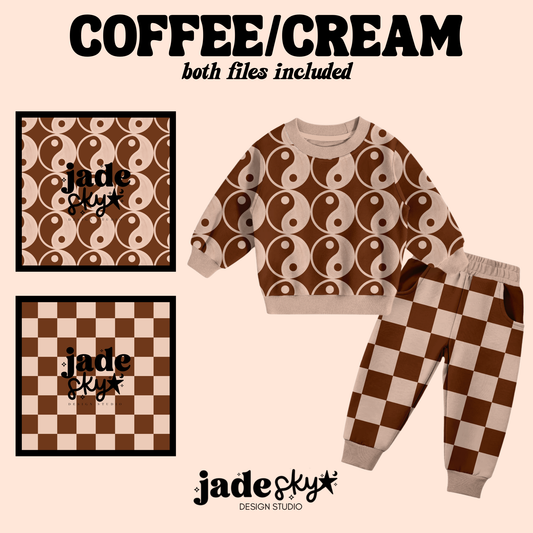 Coffee/Cream Checkered + Yin yang Duo