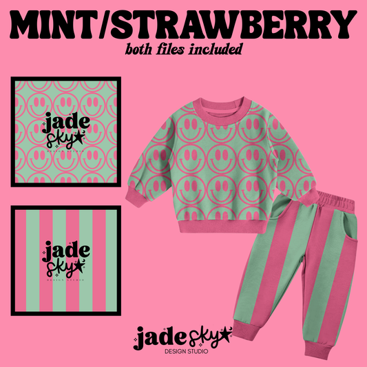 Mint/Strawberry stripes + smiley duo