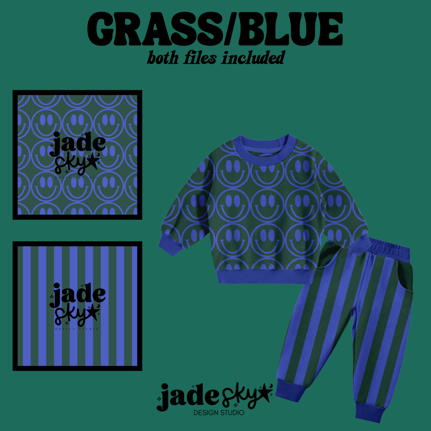 Grass/Blue stripes + smiley duo