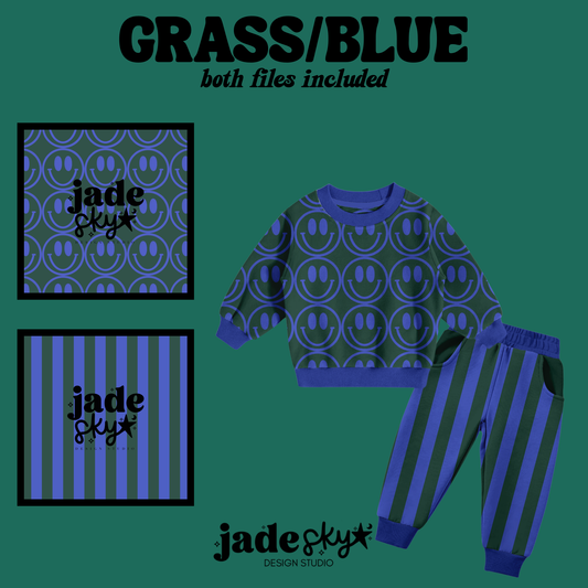 Grass/Blue stripes + smiley duo