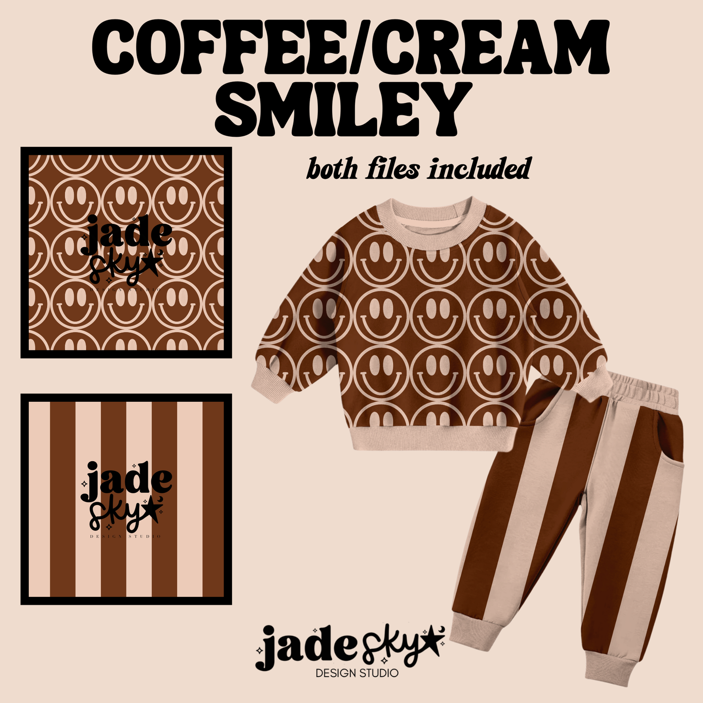 Coffee/cream stripes + smiley duo