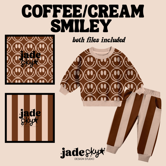 Coffee/cream stripes + smiley duo
